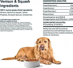 JustFoodForDogs Venison & Squash Recipe Frozen Human-Grade Fresh Dog Food, 18-oz pouch, case of 7 slide 2 of 8