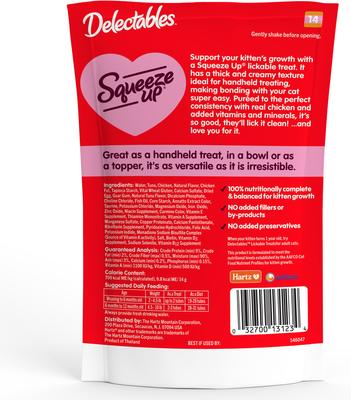 Show full view: Hartz Delectables Squeeze Up Complete & Balanced Chicken Lickable Kitten Treats, 0.5-oz tube, case of 32 slide 8 of 11