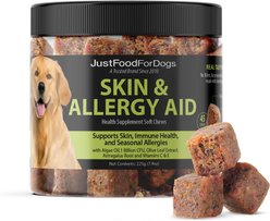 JustFoodForDogs Skin & Allergy Care, Seasonal Allergies, Itchy Skin, Inflammation, Immune Support Soft Chews Supplement for Dogs, 45 count