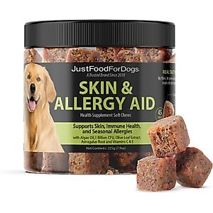 JustFoodForDogs Skin & Allergy Care, Seasonal Allergies, Itchy Skin, Inflammation, Immune Support Soft Chews Supplement for Dogs, 45 count