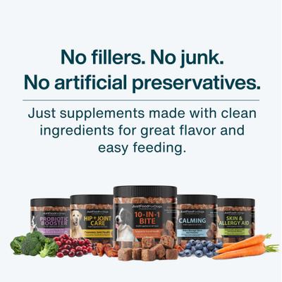 Show full view: JustFoodForDogs Calming Support Stress & Anxiety, Melatonin, Relaxation Aid, Human-Grade Ingredients Soft Chew Supplement for Dogs, 45 count slide 8 of 9