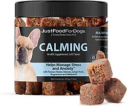 JustFoodForDogs Calming Support Stress & Anxiety, Melatonin, Relaxation Aid, Human-Grade Ingredients Soft Chew Supplement for Dogs, 45 count