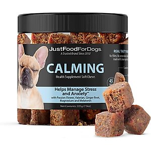 JustFoodForDogs Calming Support Stress & Anxiety, Melatonin, Relaxation Aid, Human-Grade Ingredients Soft Chew Supplement for Dogs, 45 count