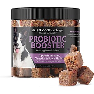 JustFoodForDogs Probiotic Booster Gut, Digestive Health Support, Diarrhea, Human Grade Ingredients Soft Chews Supplement for Dogs, 45 count