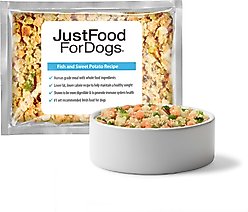JustFoodForDogs Fish & Sweet Potato Recipe Frozen Human-Grade Fresh Dog Food, 18-oz pouch, case of 7
