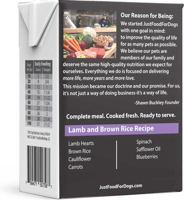 Show full view: JustFoodForDogs Pantry Fresh Lamb & Brown Rice Fresh Dog Food, 12.5-oz pouch, case of 12 slide 10 of 12