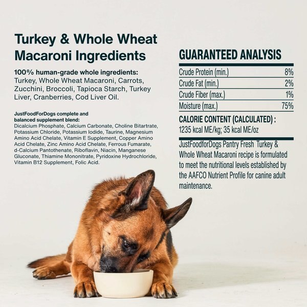 JustFoodForDogs Pantry Fresh Turkey & Whole Wheat Macaroni Fresh Dog Food