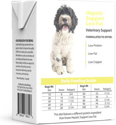 Show full view: JustFoodForDogs Veterinary Diet PantryFresh Hepatic Support Low Fat Shelf-Stable Fresh Dog Food, 12.5-oz pouch, case of 12 slide 10 of 12