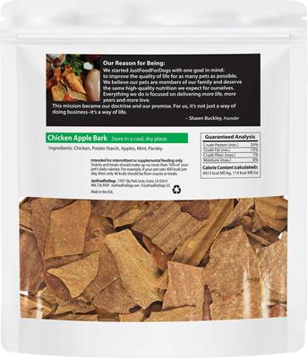Show full view: JustFoodForDogs Chicken Apple Bark Dehydrated Dog Treats, 5-oz bag slide 8 of 10