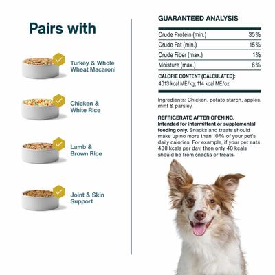 Show full view: JustFoodForDogs Chicken Apple Bark Dehydrated Dog Treats, 5-oz bag slide 6 of 10