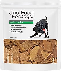 JustFoodForDogs Chicken Apple Bark Dehydrated Dog Treats, 5-oz bag