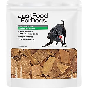 JustFoodForDogs Chicken Apple Bark Dehydrated Dog Treats, 5-oz bag