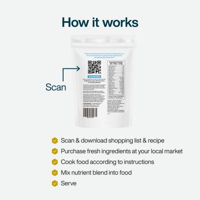Show full view: JustFoodForDogs DoItYourself Fish & Sweet Potato Recipe Fresh Dog Food Recipe & Nutrient Blend, 5.92-oz bag slide 4 of 12