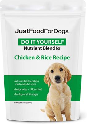 Show full view: JustFoodForDogs DoItYourself Chicken & White Rice Recipe Fresh Dog Food Recipe & Nutrient Blend, 7.93-oz bag slide 9 of 12