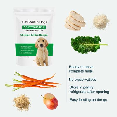 Show full view: JustFoodForDogs DoItYourself Chicken & White Rice Recipe Fresh Dog Food Recipe & Nutrient Blend, 7.93-oz bag slide 3 of 12