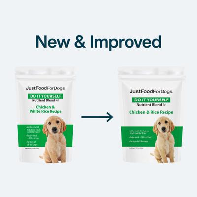 Show full view: JustFoodForDogs DoItYourself Chicken & White Rice Recipe Fresh Dog Food Recipe & Nutrient Blend, 7.93-oz bag slide 5 of 12