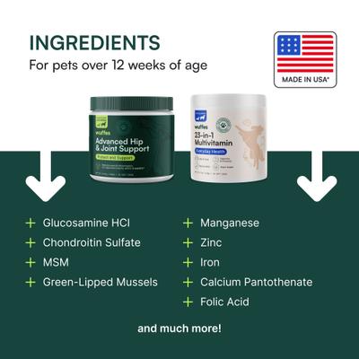 Show full view: Wuffes Bundle 23-in-1 Multivitamin, 30 count & Hip & Joint Supplement for Large Breed Dogs, 30 count slide 4 of 7