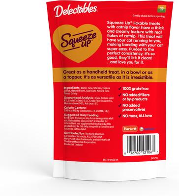 Show full view: Hartz Delectables Squeeze Up Chicken with Catnip Flavored Grain-Free Lickable Cat Treats, 0.5-oz tube, case of 4 slide 7 of 12