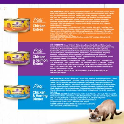 Show full view: Wellness Complete Health Poultry Lovers Pate Variety Pack Grain-Free Natural Canned Cat Food, 5.5-oz, case of 30 slide 9 of 12
