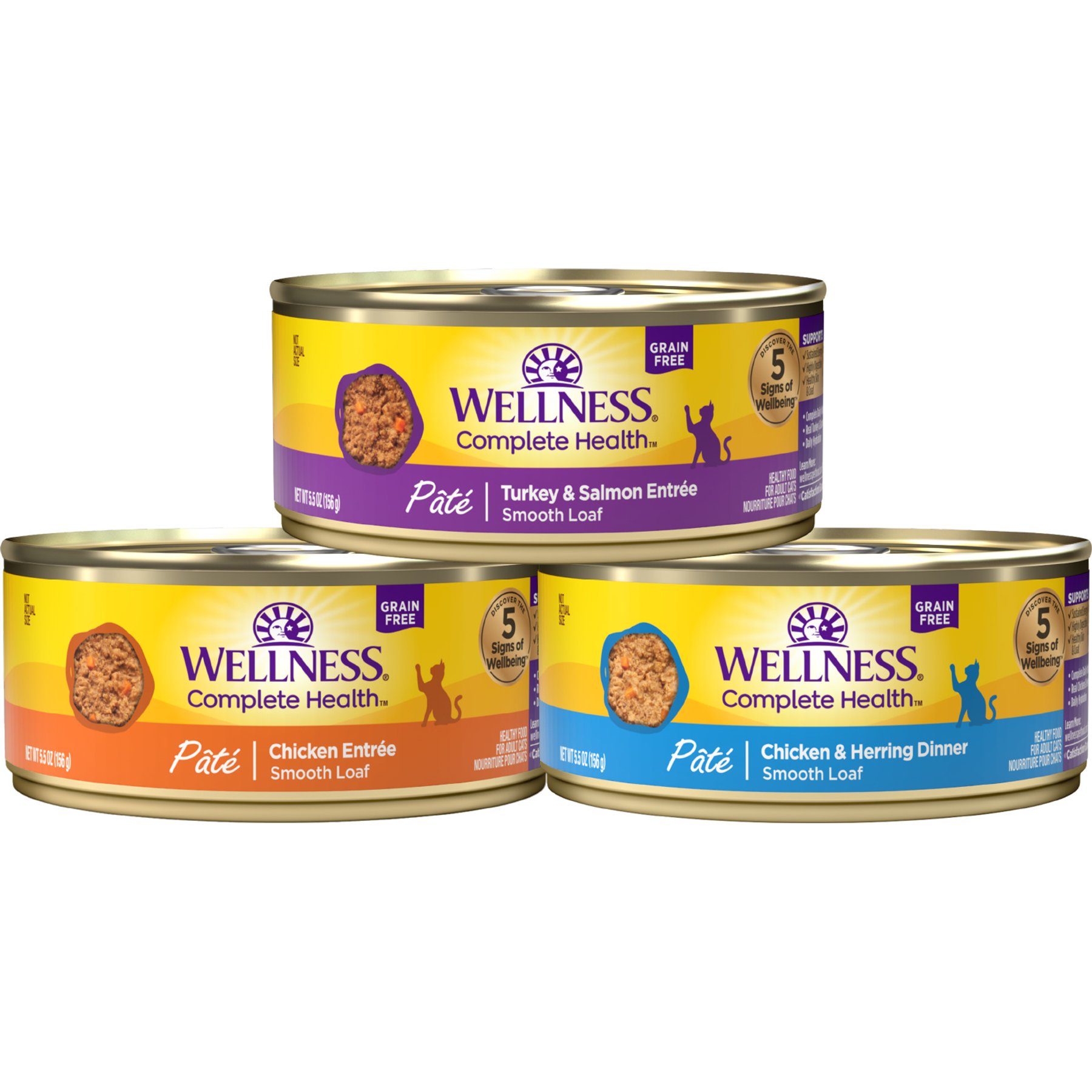 Wellness Complete Health Pate Poultry Lovers Variety Pack Natural Grain-Free Wet Cat Food, 5.5-oz can, bundle of 60