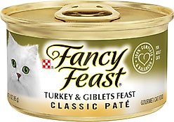 Fancy Feast Classic Turkey & Giblets Feast Canned Cat Food, 3-oz can, case of 4