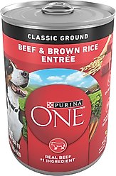Purina ONE SmartBlend Classic Ground Beef & Brown Rice Entree Adult Canned Dog Food, 13-oz can, case of 12