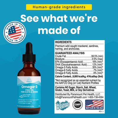 Show full view: Paramount Pet Health Omega-3 Fish Oil Dog & Cat Supplement, 2-fl oz bottle slide 3 of 11