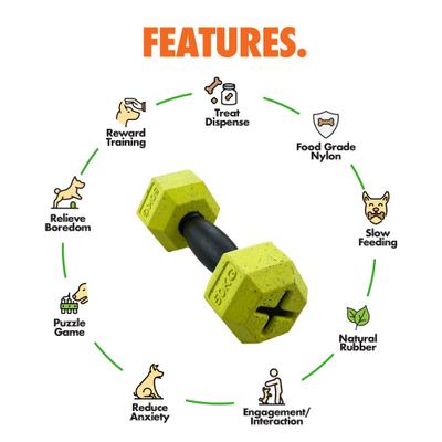 Show full view: Arlee Home & Pet Max Fusion Nike Grind Dumbbell Treat Dispensing Dog Toy, Yellow, Large slide 3 of 10