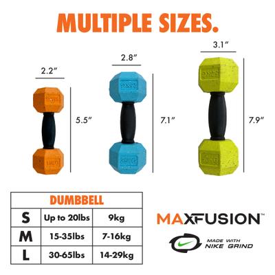 Show full view: Arlee Home & Pet Max Fusion Nike Grind Dumbbell Treat Dispensing Dog Toy, Yellow, Large slide 7 of 10