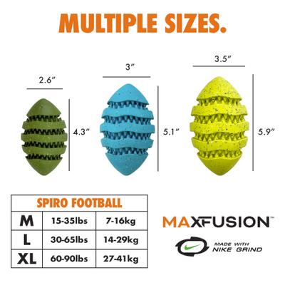 Show full view: Arlee Home & Pet Max Fusion Made with Nike Grind Spiro Football Squeaky Dog Chew Toy, Green, Small slide 8 of 10