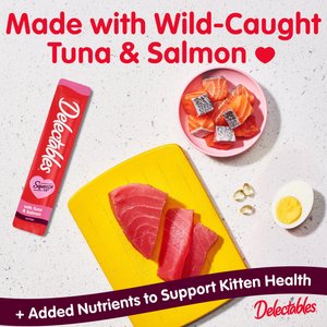 Hartz Delectables Squeeze Up Complete & Balanced Tuna & Salmon Lickable Kitten Treats, 0.5-oz tube, case of 32