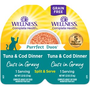 Wellness Complete Health Purrfect Duos Tuna & Cod Grain-Free Cuts in Gravy Wet Cat Food, 2.64-oz cup, case of 12