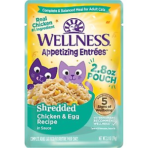 Wellness Appetizing Entrees Chicken & Egg Shredded Wet Cat Food, 2.8-oz pouch, case of 8