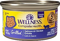 Wellness Complete Health Grilled Salmon & Chicken Grain-Free Cuts in Sauce Wet Cat Food, 3-oz can, case of 12