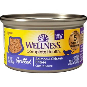 Wellness Complete Health Grilled Salmon & Chicken Grain-Free Cuts in Sauce Wet Cat Food, 3-oz can, case of 12