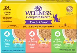 Wellness Complete Health Purrfect Duos Variety Pack Grain-Free Pate & Cuts in Gravy Wet Cat Food, 2.64-oz cup, case of 12