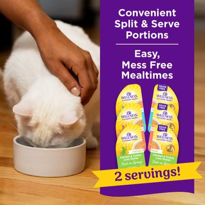 Show full view: Wellness Complete Health Purrfect Duos Variety Pack Grain-Free Pate & Cuts in Gravy Wet Cat Food, 2.64-oz cup, case of 12 slide 5 of 12