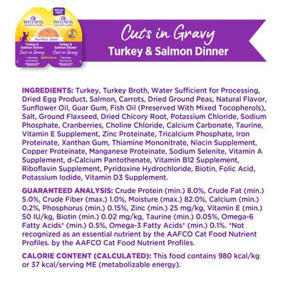 Show full view: Wellness Complete Health Purrfect Duos Turkey & Salmon Grain-Free Cuts in Gravy Wet Cat Food, 2.64-oz cup, case of 12 slide 9 of 12
