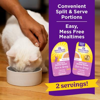Show full view: Wellness Complete Health Purrfect Duos Salmon & Shrimp Grain-Free Cuts in Gravy Wet Cat Food, 2.64-oz cup, case of 12 slide 5 of 12