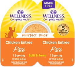 Wellness Complete Health Purrfect Duos Chicken Grain-Free Pate Wet Cat Food, 2.64-oz cup, case of 12