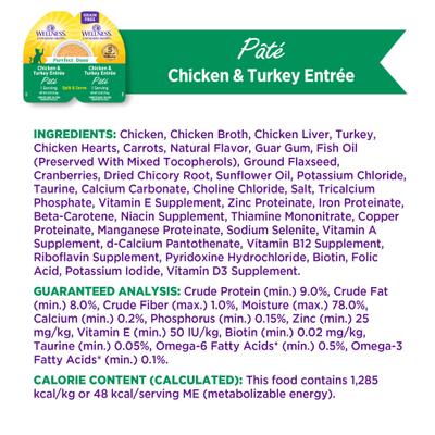 Show full view: Wellness Complete Health Purrfect Duos Chicken & Turkey Grain-Free Pate Wet Cat Food, 2.64-oz cup, case of 12 slide 9 of 12