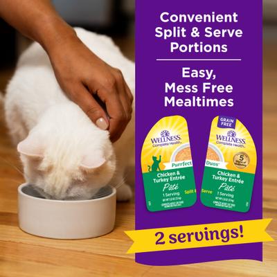 Show full view: Wellness Complete Health Purrfect Duos Chicken & Turkey Grain-Free Pate Wet Cat Food, 2.64-oz cup, case of 12 slide 5 of 12