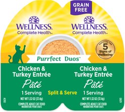 Wellness Complete Health Purrfect Duos Chicken & Turkey Grain-Free Pate Wet Cat Food, 2.64-oz cup, case of 12