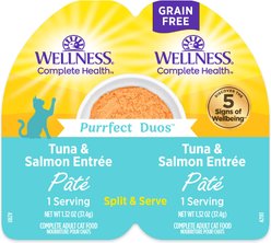 Wellness Complete Health Purrfect Duos Tuna & Salmon Grain-Free Pate Wet Cat Food, 2.64-oz cup, case of 12