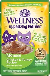 Wellness Appetizing Entrees Chicken & Turkey Mousse Wet Cat Food, 2.8-oz pouch, case of 8