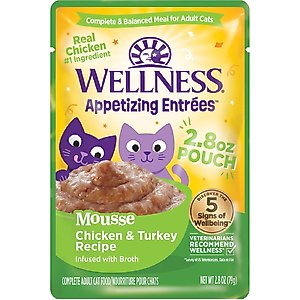 Wellness Appetizing Entrees Chicken & Turkey Mousse Wet Cat Food, 2.8-oz pouch, case of 8