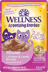 Wellness Appetizing Entrees Chicken & Lamb Mousse Wet Cat Food, 2.8-oz pouch, case of 8