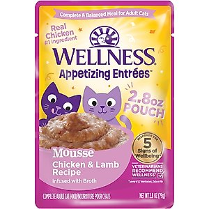 Wellness Appetizing Entrees Chicken & Lamb Mousse Wet Cat Food, 2.8-oz pouch, case of 8