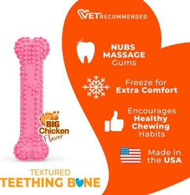 Show full view: Nylabone Puppy Teething & Soothing Flexible Chicken Flavor Chew Dog Toy Pink, X-Small slide 3 of 12