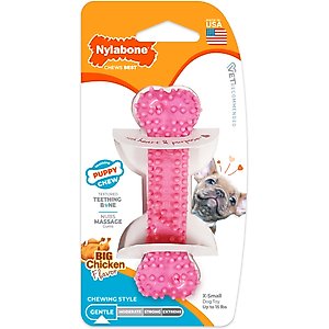 Nylabone Puppy Teething & Soothing Flexible Chicken Flavor Chew Dog Toy Pink, X-Small